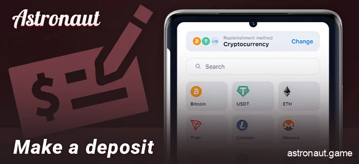 Top up account to play for real money in Astronaut app