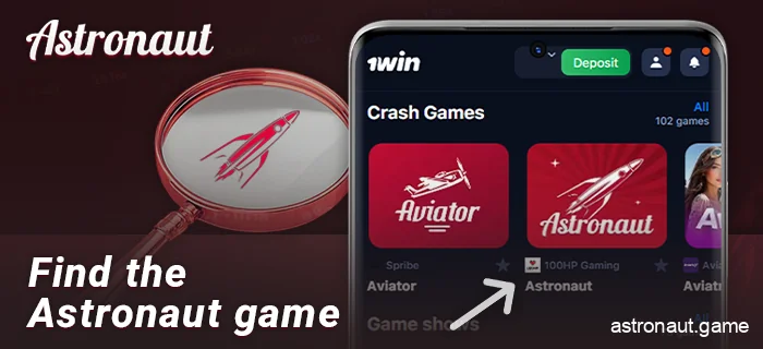 Find the Astronaut crash game in the online casino app
