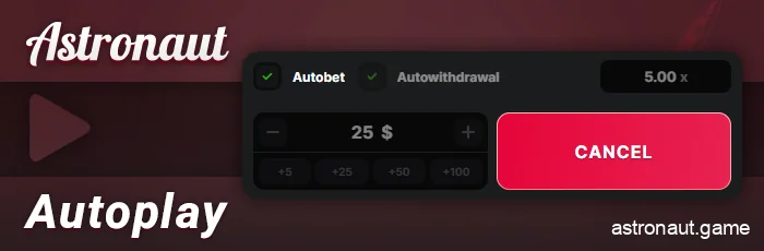 Place Autoplay bets in Astronaut Crash
