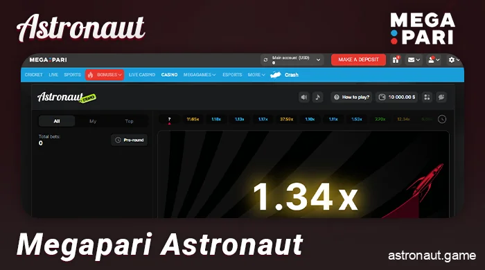 About the Astronaut crash game on the Megapari website