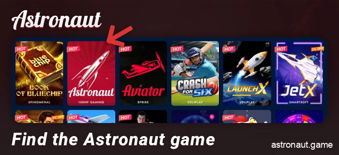 Find Astronaut in the online casino lobby